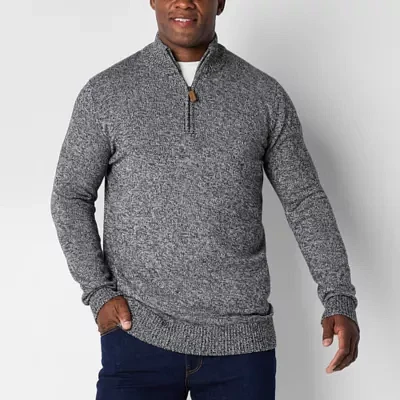 St. John's Bay Quarter Zip Big and Tall Mens Mock Neck Long Sleeve Pullover Sweater