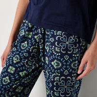 Liz Claiborne Womens V-Neck Short Sleeve 2-pc. Pant Pajama Set