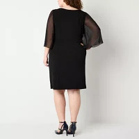 Connected Apparel Womens Long Sleeve Sheath Dress Plus