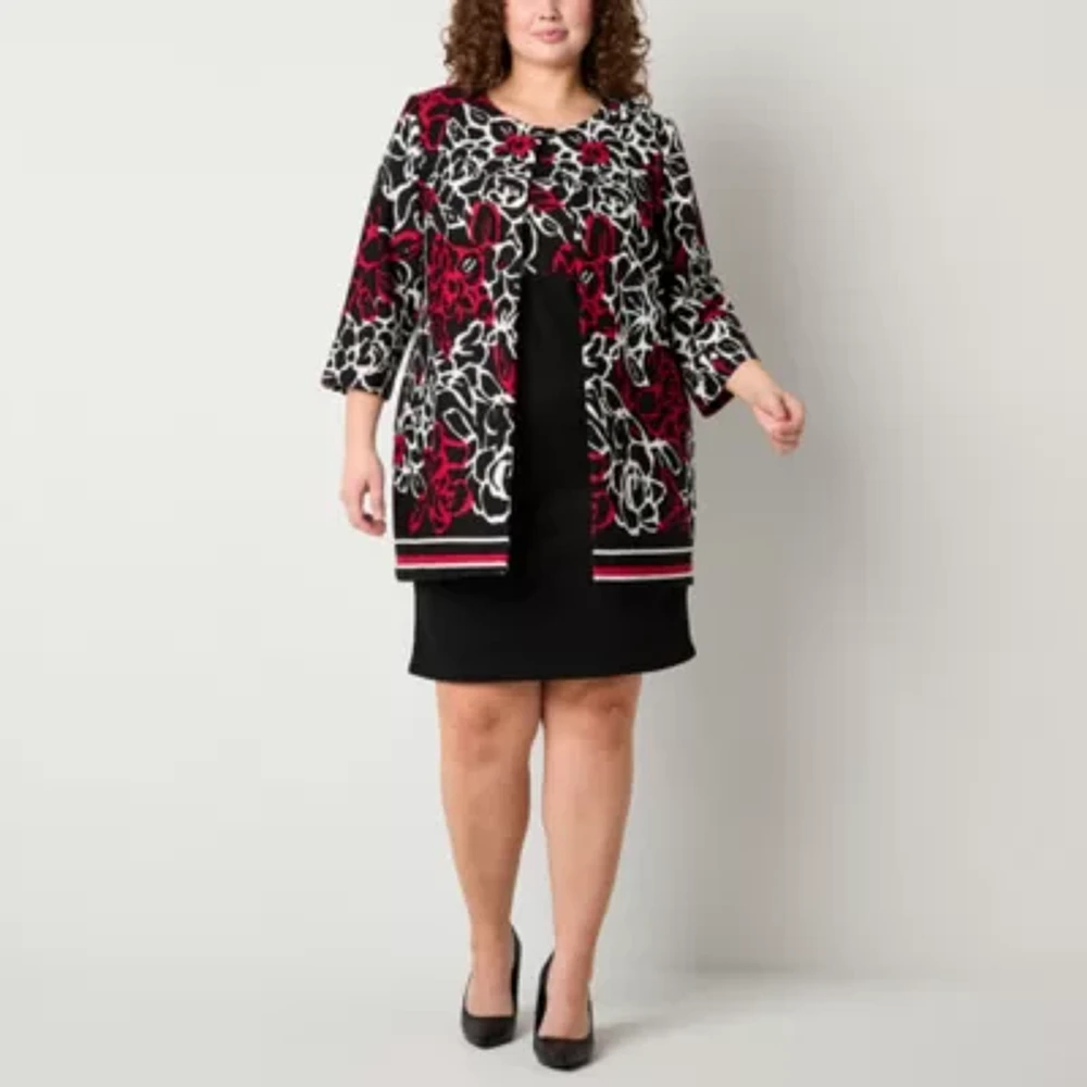 Danny & Nicole Womens Floral Jacket Dress Plus