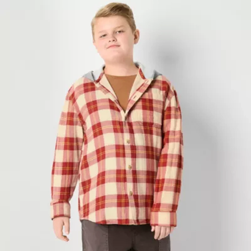 Thereabouts Little & Big Boys Hooded Long Sleeve Flannel Shirt