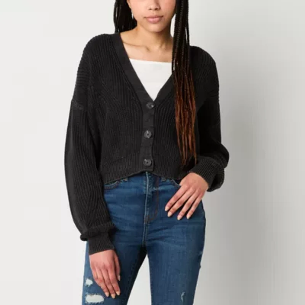 Arizona Juniors Womens Y Neck Long Sleeve Button Cardigan