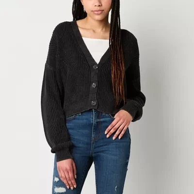 Arizona Juniors Womens Y Neck Long Sleeve Button Cardigan