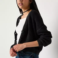 Arizona Juniors Womens Y Neck Long Sleeve Button Cardigan