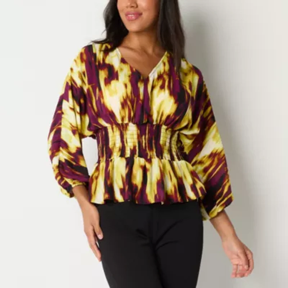 Bold Elements Womens V Neck 3/4 Sleeve Blouse