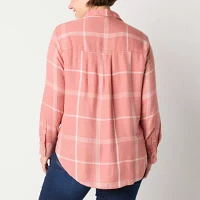 a.n.a Plaid Womens Long Sleeve Blouse