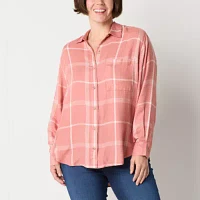 a.n.a Plaid Womens Long Sleeve Blouse