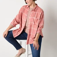 a.n.a Plaid Womens Long Sleeve Blouse