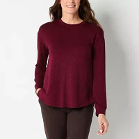 Liz Claiborne Womens Crew Neck Long Sleeve Blouse