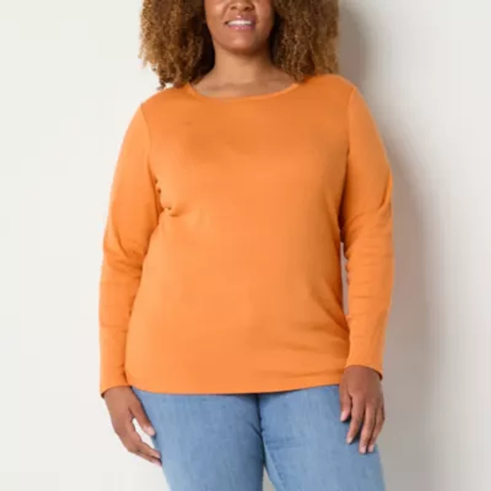 St. John's Bay Womens Plus Crew Neck Long Sleeve T-Shirt
