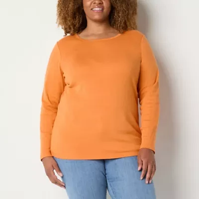 St. John's Bay Womens Plus Crew Neck Long Sleeve T-Shirt