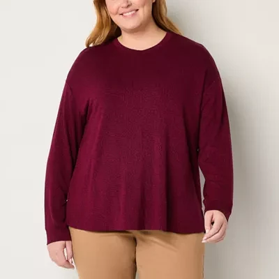 Liz Claiborne Plus Womens Crew Neck Long Sleeve Blouse