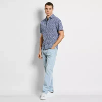 Van Heusen Mens Regular Fit Short Sleeve Leaf Button-Down Shirt