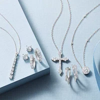 Yes, Please! Womens Lab Created White Sapphire Sterling Silver 2 Pair Earring Set