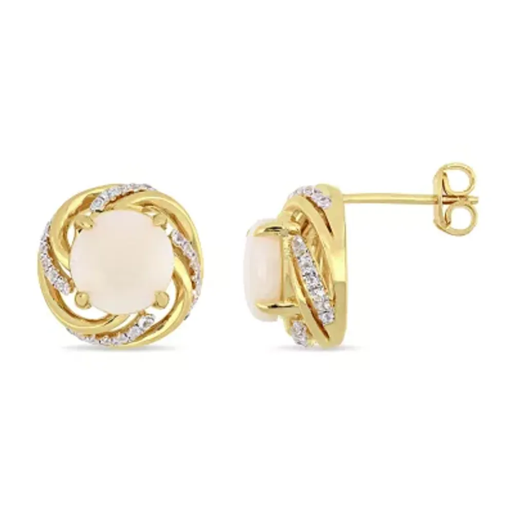 Genuine White Opal 18K Gold Over Silver 13mm Stud Earrings