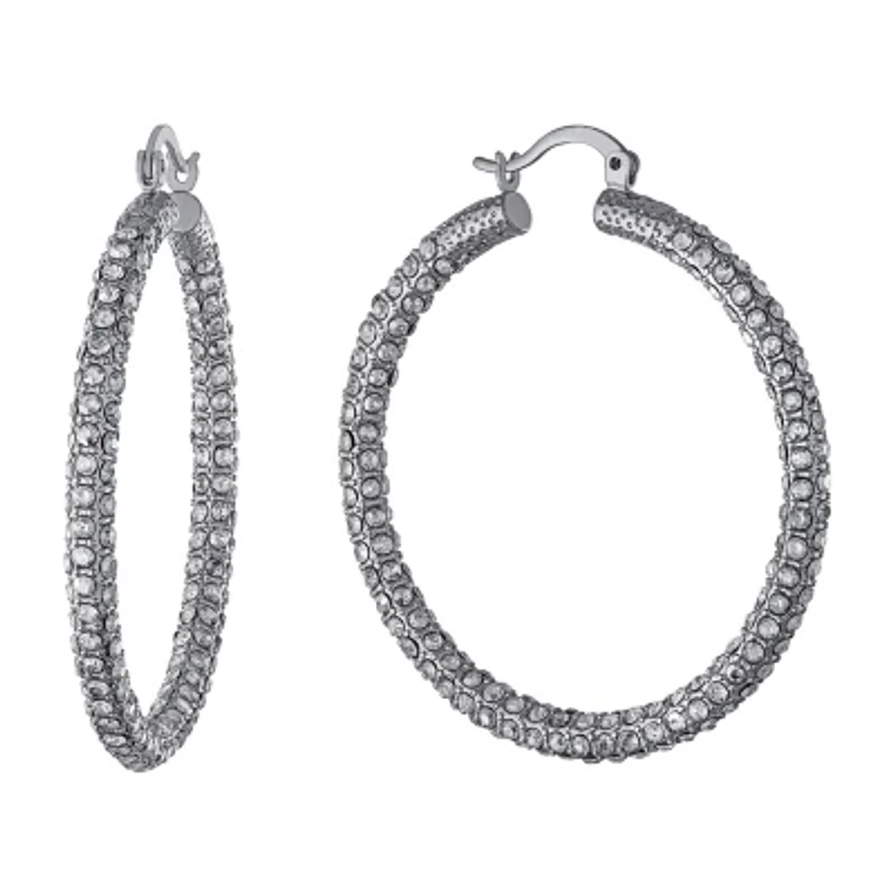 Sparkle Allure Crystal Pure Silver Over Brass 28.7mm Hoop Earrings