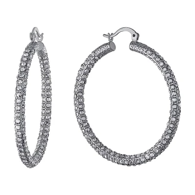 Sparkle Allure Crystal Pure Silver Over Brass 28.7mm Hoop Earrings
