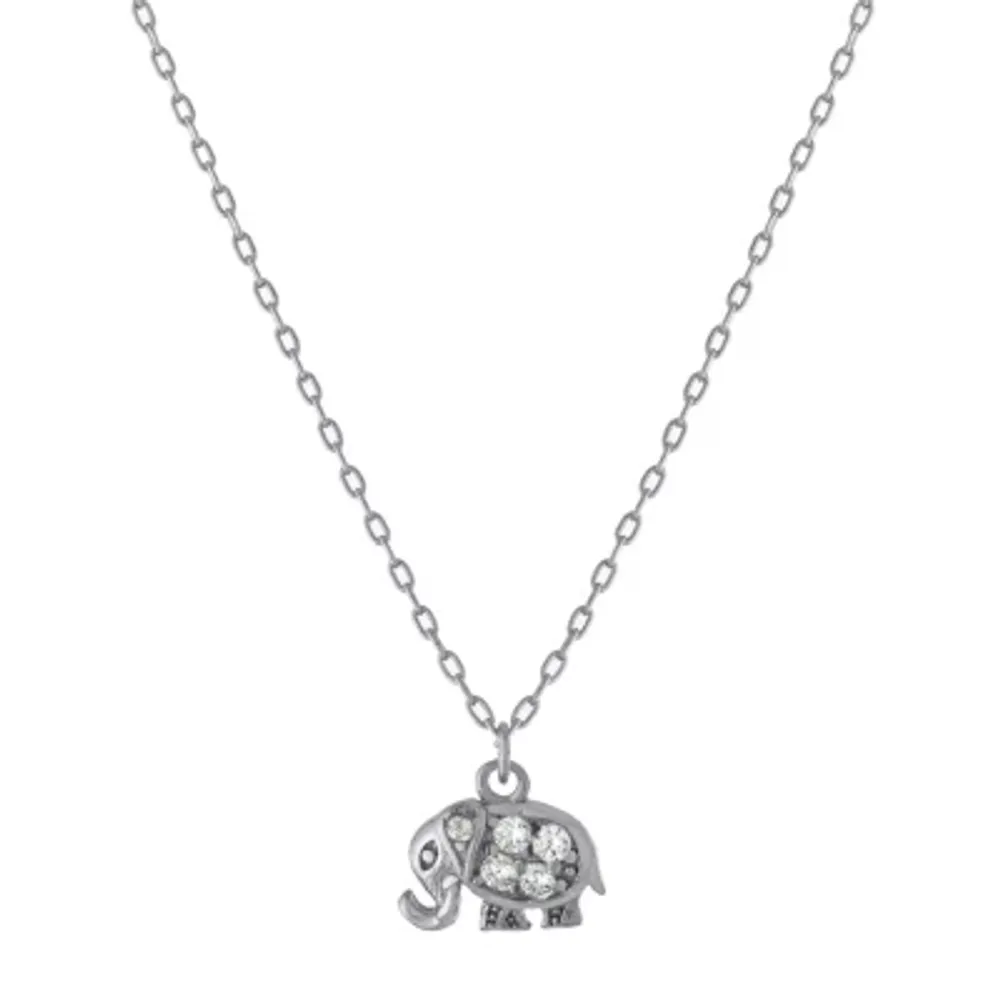 Silver Treasures Elephant Cubic Zirconia Sterling Silver 16 Inch Cable Pendant Necklace