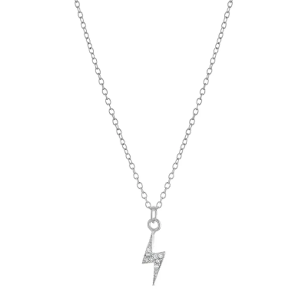 Silver Treasures Cubic Zirconia Sterling Silver 16 Inch Cable LIghtning Bolt Pendant Necklace