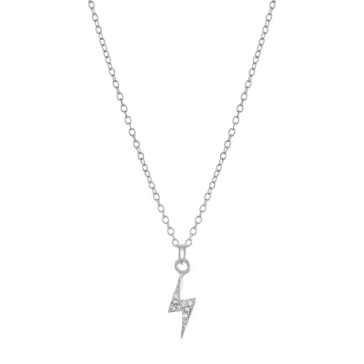 Silver Treasures Cubic Zirconia Sterling Silver 16 Inch Cable LIghtning Bolt Pendant Necklace