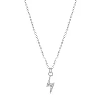 Silver Treasures Cubic Zirconia Sterling Silver 16 Inch Cable LIghtning Bolt Pendant Necklace