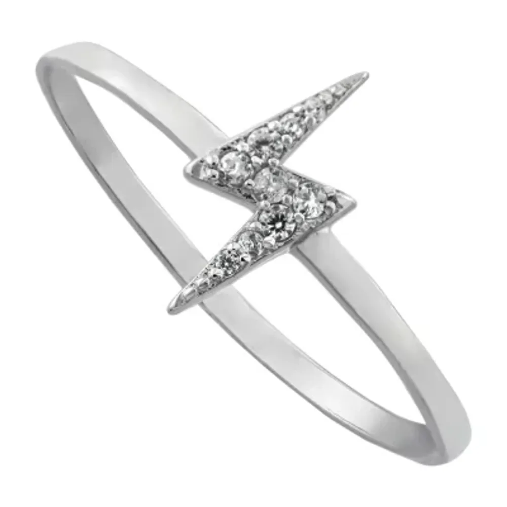 Silver Treasures Cubic Zirconia Sterling Silver LIghtning Bolt Band