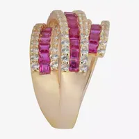 Womens Lab Created Emerald, Sapphire or Ruby 14K Gold Over Silver Sterling Cocktail Ring