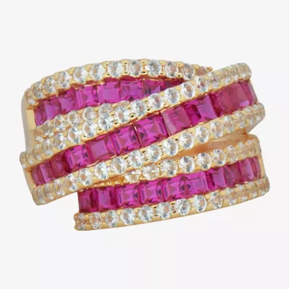 Womens Lab Created Emerald, Sapphire or Ruby 14K Gold Over Silver Sterling Cocktail Ring