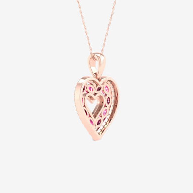 Womens 1/ CT. T.W. Lead Glass-Filled Red Ruby 10K Rose Gold Heart Pendant Necklace