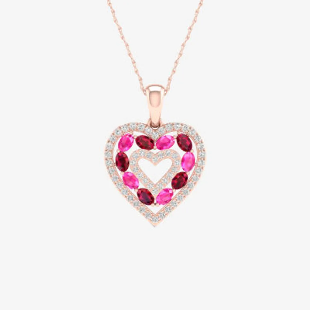 Womens 1/ CT. T.W. Lead Glass-Filled Red Ruby 10K Rose Gold Heart Pendant Necklace