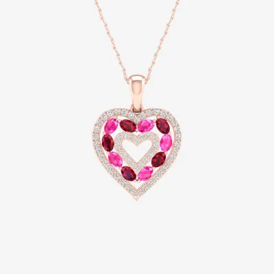 Womens 1/ CT. T.W. Lead Glass-Filled Red Ruby 10K Rose Gold Heart Pendant Necklace