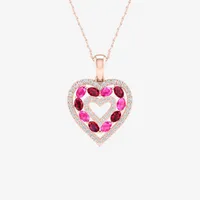 Womens 1/ CT. T.W. Lead Glass-Filled Red Ruby 10K Rose Gold Heart Pendant Necklace