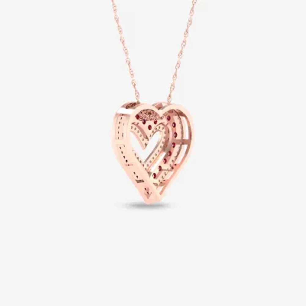 Womens 1/4 CT. T.W. Lead Glass-Filled Red Ruby 10K Rose Gold Heart Pendant Necklace