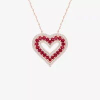 Womens 1/ CT. T.W. Lead Glass-Filled Red Ruby 10K Rose Gold Heart Pendant Necklace