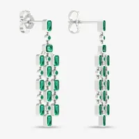 Lab Created Green Emerald Sterling Silver Chandelier Earrings