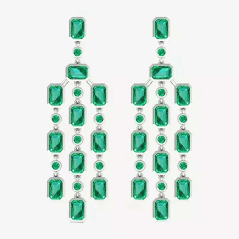 Lab Created Green Emerald Sterling Silver Chandelier Earrings