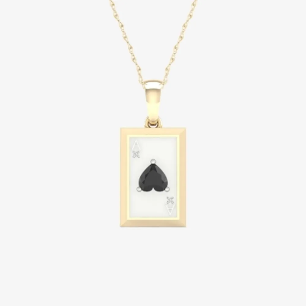 Ace Of Hearts Playing Card Mens Diamond Accent Genuine Black Onyx 10K Gold Sterling Silver Rectangular Pendant Necklaces