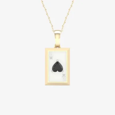 Ace Of Hearts Playing Card Mens Diamond Accent Genuine Black Onyx 10K Gold Sterling Silver Rectangular Pendant Necklaces