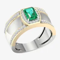 Mens Lab Created Green Emerald 10K Gold Sterling Silver Fashion Ring