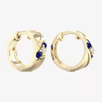 Diamond Accent Genuine Blue Sapphire 10K Gold 15.2mm Hoop Earrings