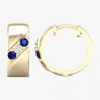 Diamond Accent Genuine Blue Sapphire 10K Gold 15.2mm Hoop Earrings