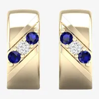 Diamond Accent Genuine Blue Sapphire 10K Gold 15.2mm Hoop Earrings