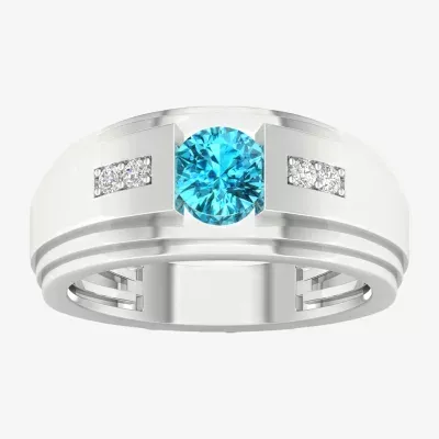 Mens Diamond Accent Genuine Blue Topaz Sterling Silver Fashion Ring