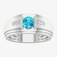 Mens Diamond Accent Genuine Blue Topaz Sterling Silver Fashion Ring