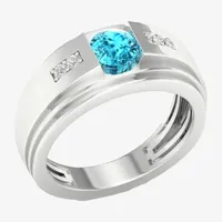 Mens Diamond Accent Genuine Blue Topaz Sterling Silver Fashion Ring