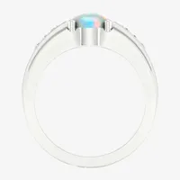 Mens Lab Created White Opal Sterling Silver Fashion Ring