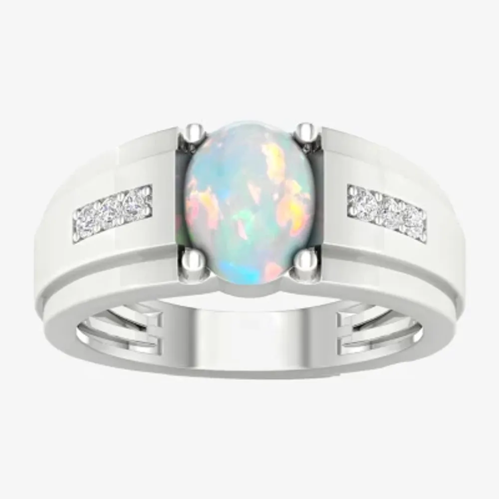 Mens Lab Created White Opal Sterling Silver Fashion Ring
