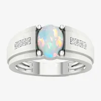 Mens Lab Created White Opal Sterling Silver Fashion Ring