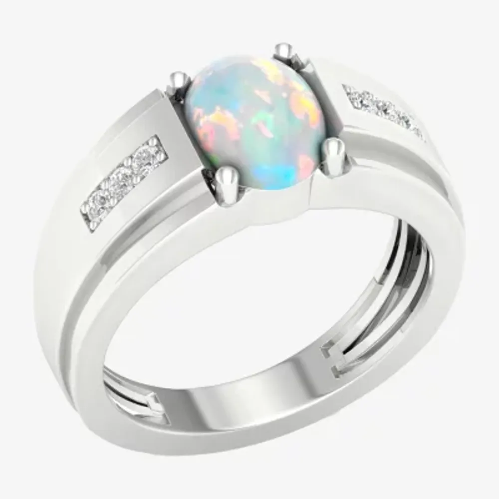 Mens Lab Created White Opal Sterling Silver Fashion Ring