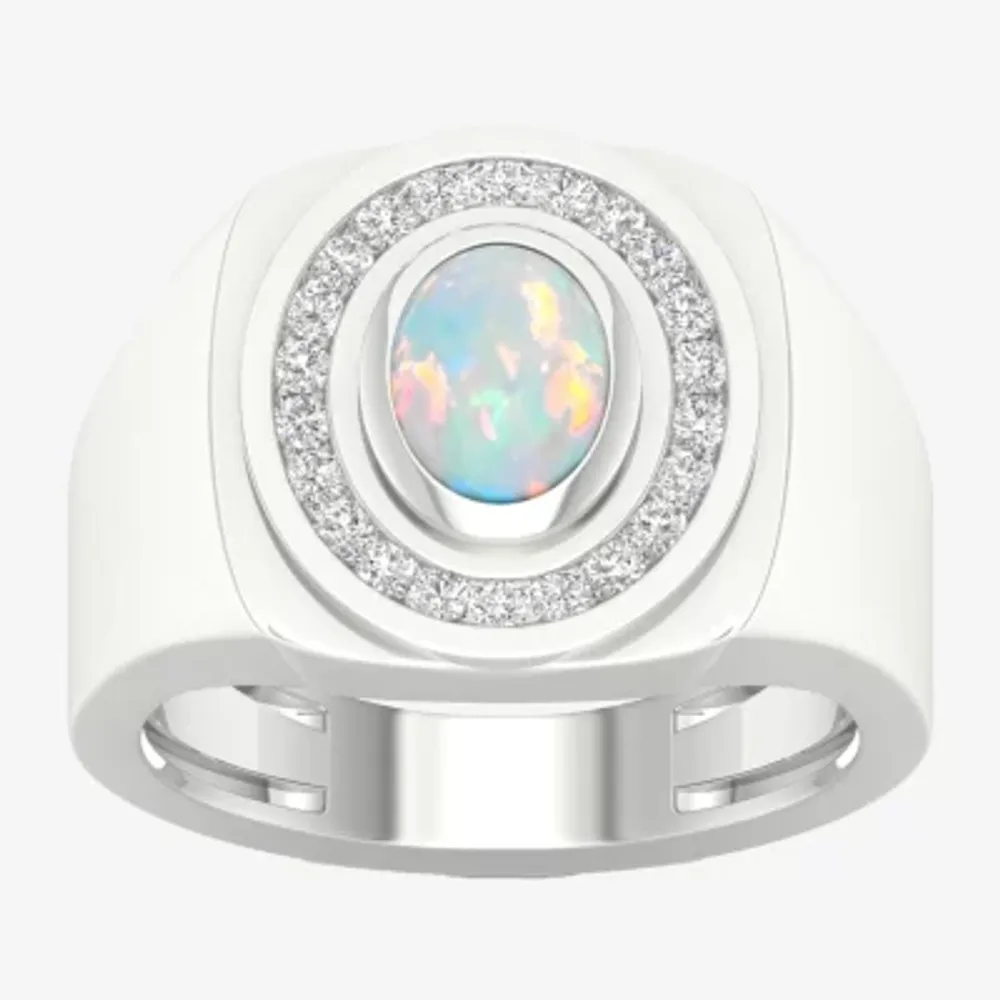 Mens Lab Created White Opal Sterling Silver Fashion Ring